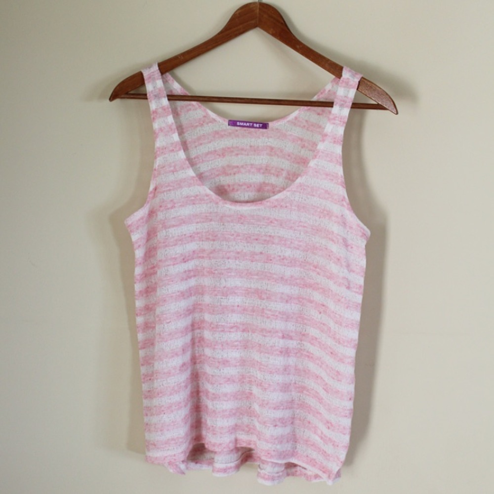 Smart Set Striped Tank Top Pink and White Size M